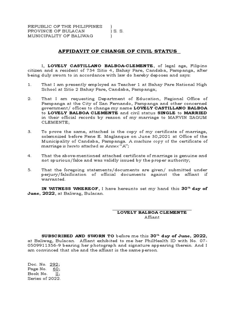 Affidavit of Change of Civil Status PDF