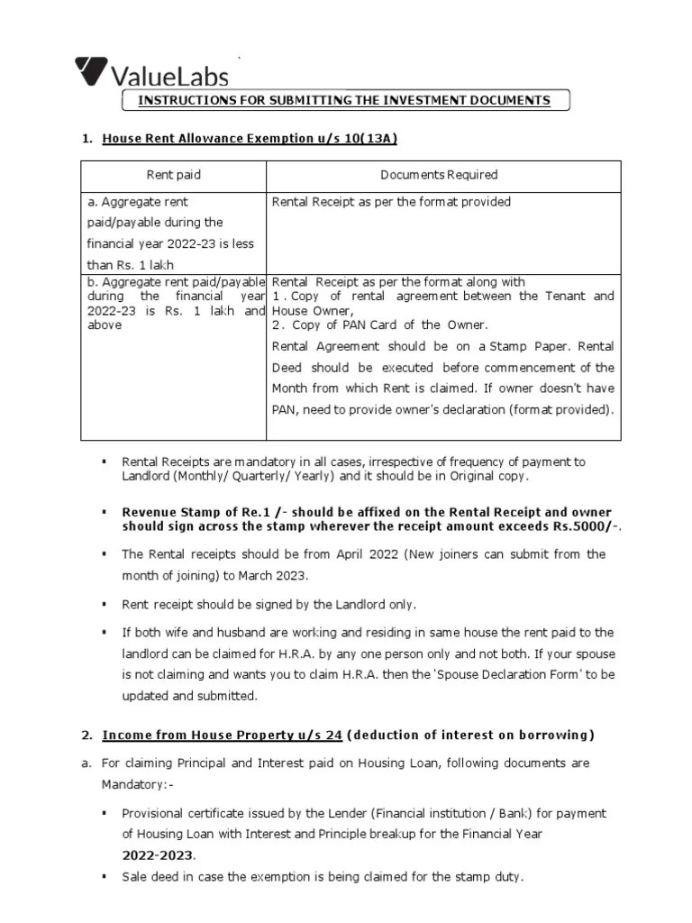 5-Guidelines For Submitting Tax Proofs For 2022-23 | PDF | Renting 