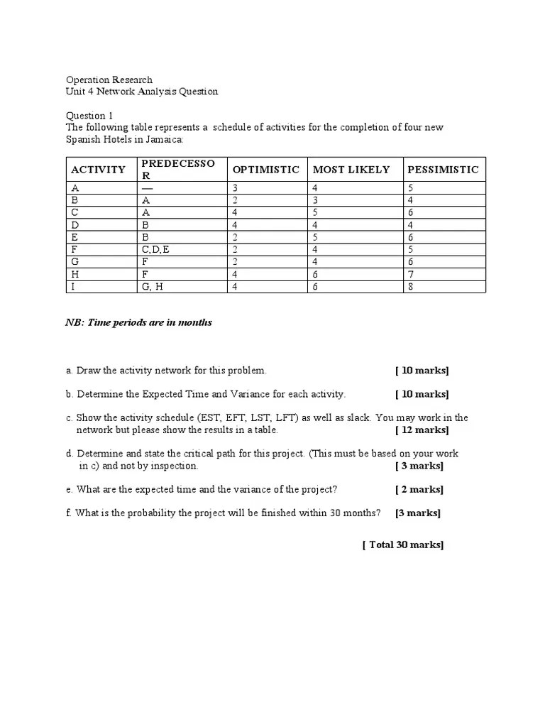 Network Analysis Questions and Worksheet PDF Variance Statistical
