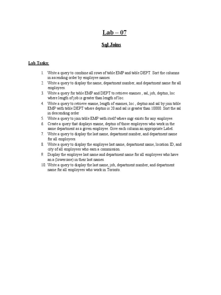 DBMS Lab 7 Joints PDF Computer Programming Information Science