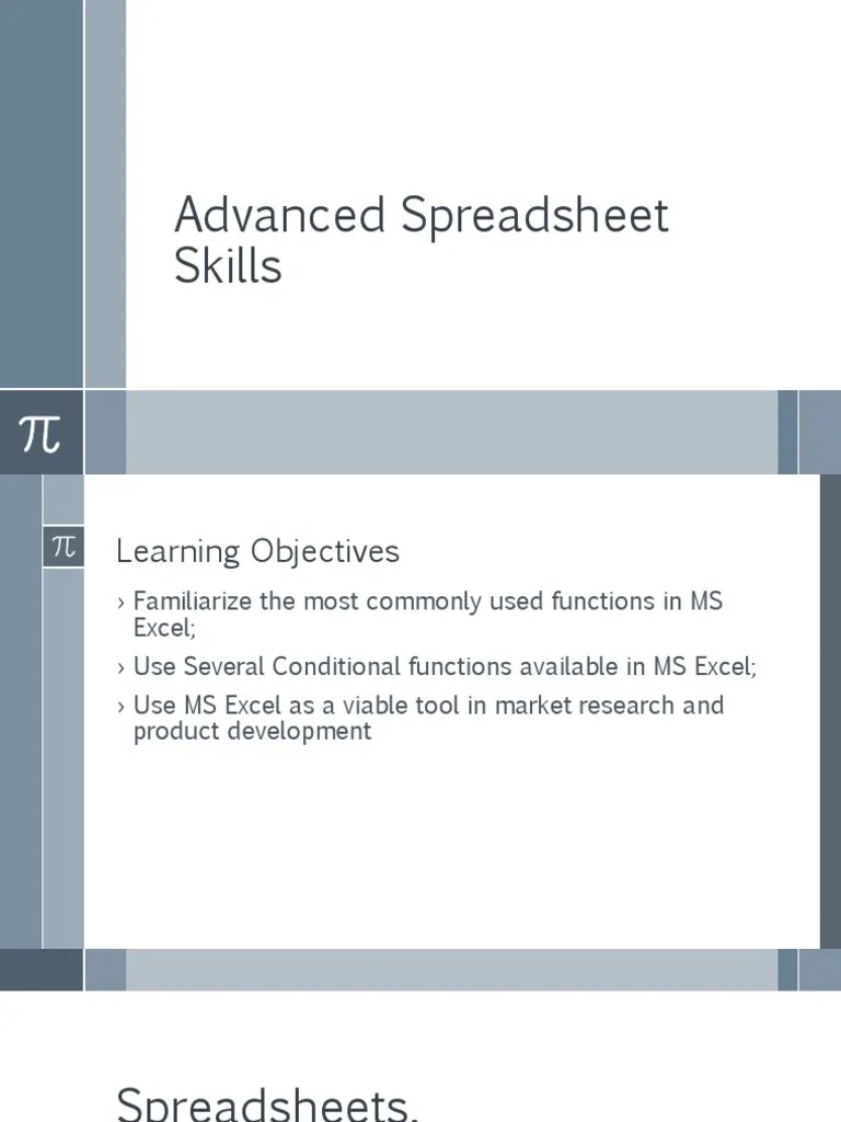 Advanced Spreadsheet Skills PDF Spreadsheet Microsoft Excel