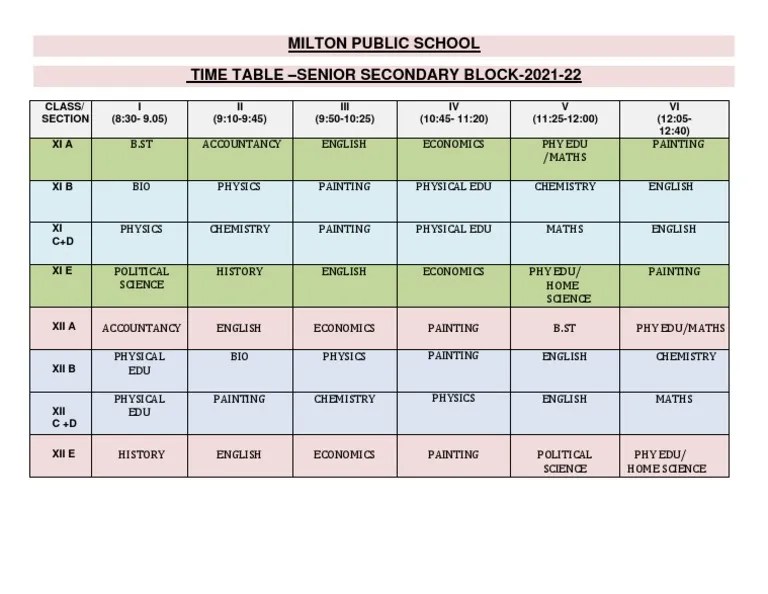 Time Table 202122 PDF