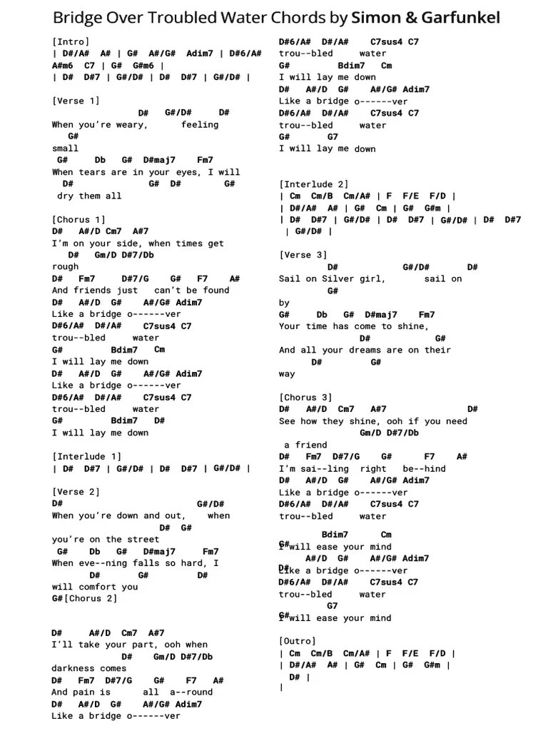 Bridge Over Troubled Water Chords PDF Musical Forms Songs