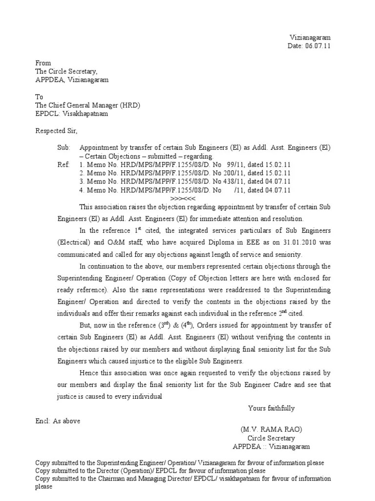 Objection Letter Reminder by CS