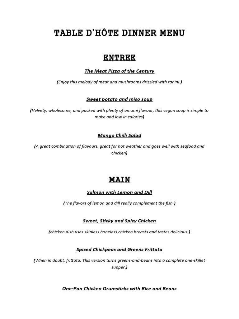 Table D'hôte Dinner PDF