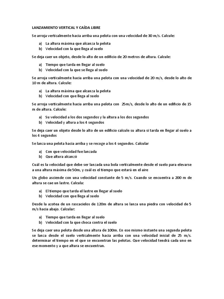 Lanzamiento Vertical y Caída Libre y Tiro Parabólico PDF Velocidad