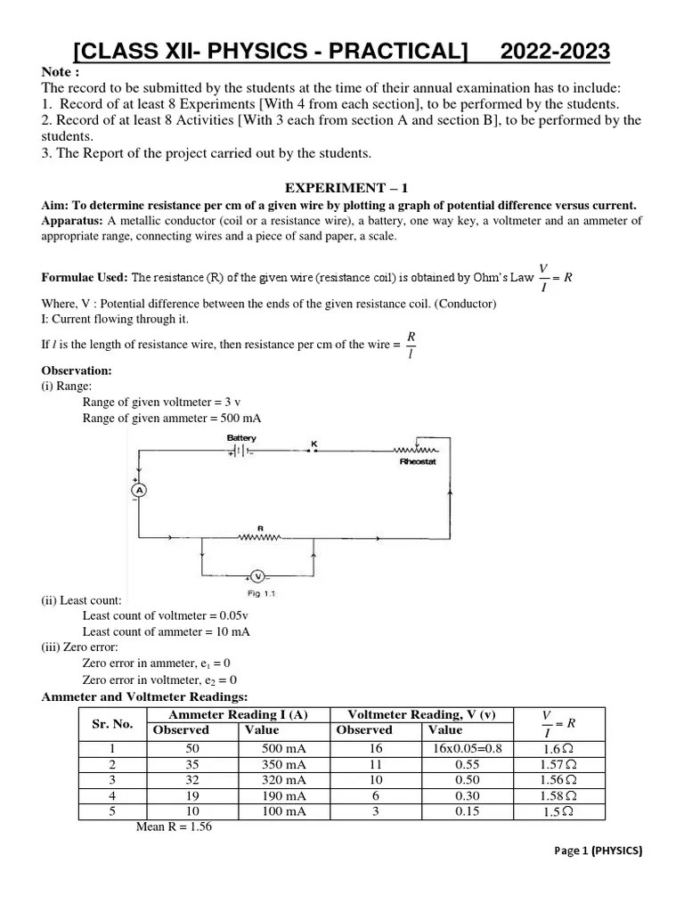 Xii Physics Practical 2022-23 | PDF | P–N Junction | Electrical