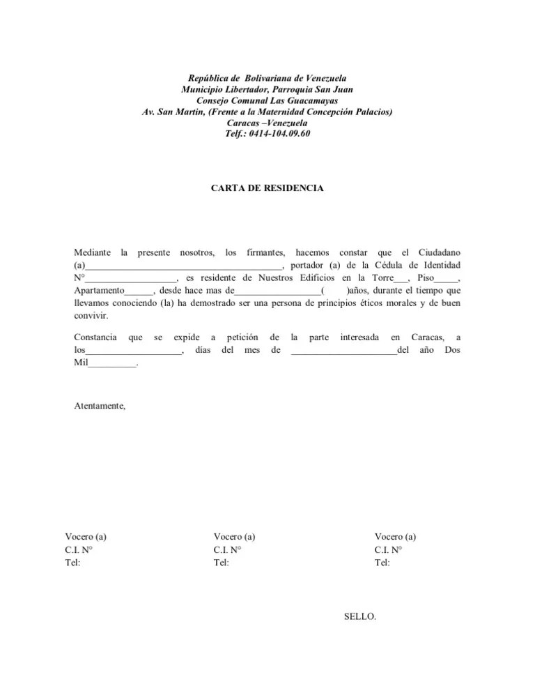 CARTA DE RESIDENCIA