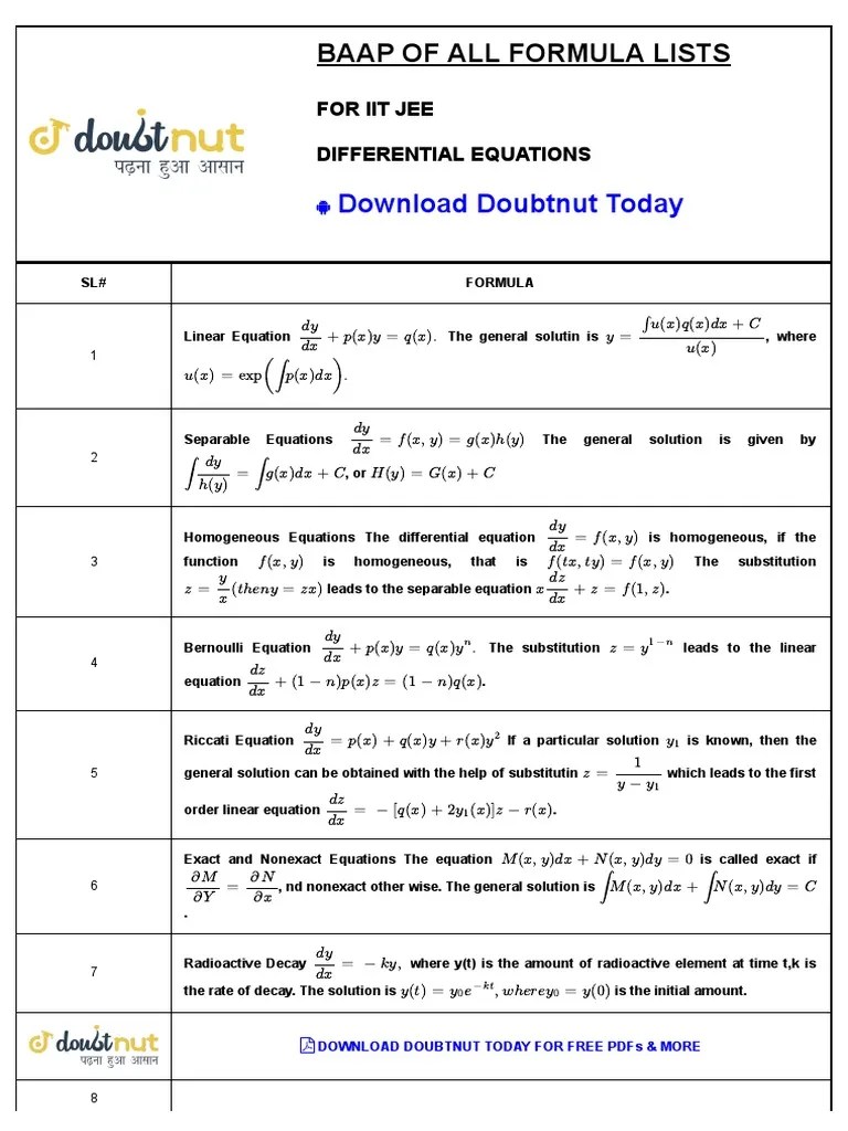 Formula Iitjee DifferentialEquations PDF Damping Classical Mechanics