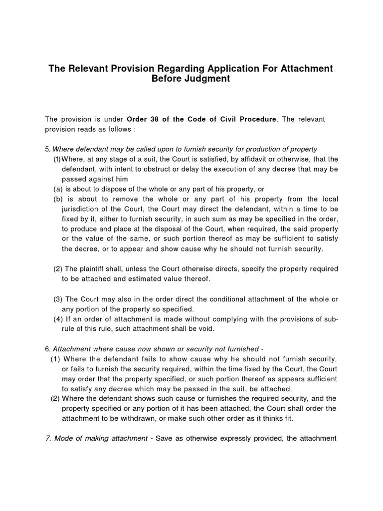 AMK The Relevant Provision Regarding Application For Attachment