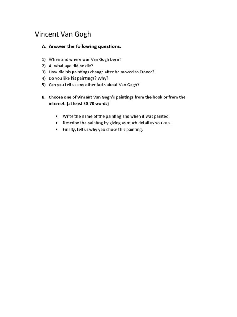 Vincent Van Gogh Questions PDF