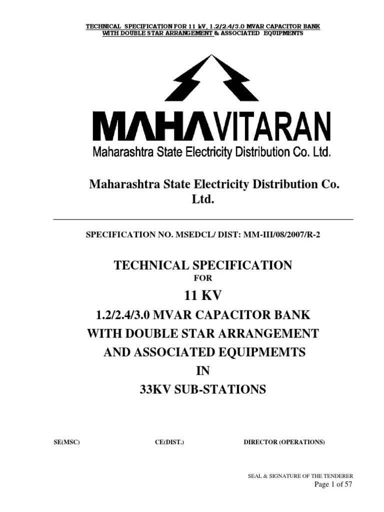 TECHNICAL SPECIFICATION FOR 11 KV, 1.2 2.4 3.0 MVAR CAPACITOR BANK
