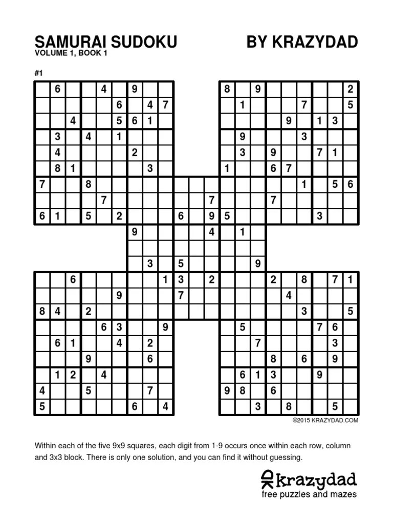 Samurai Sudoku by Krazydad Volume 1, Book 1 1 PDF Recreational