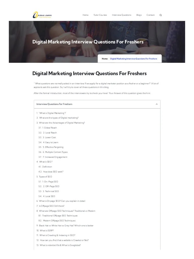 WWW Buddhaslearning Com Digital Marketing Interview Questions For
