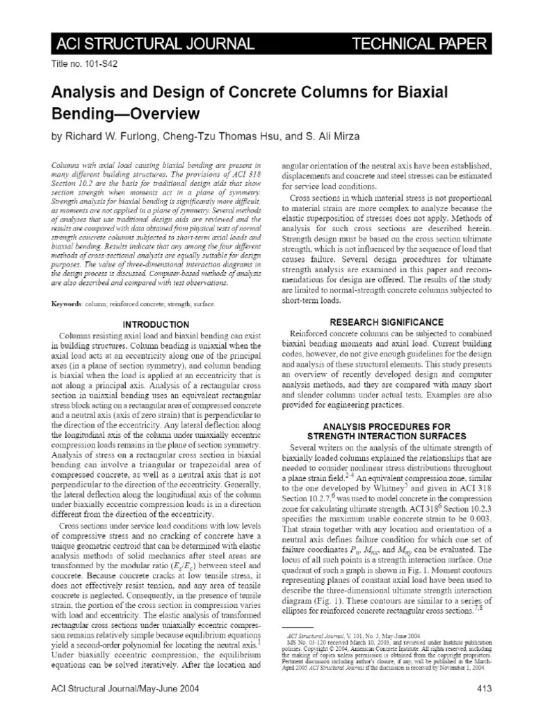 Analysis and Design of Concrete Columns For Biaxial Bending Overview PDF PDF