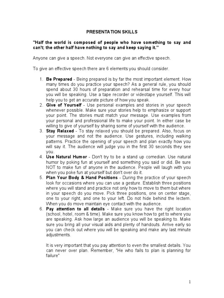 Presentation Skills PDF Gesture Understanding