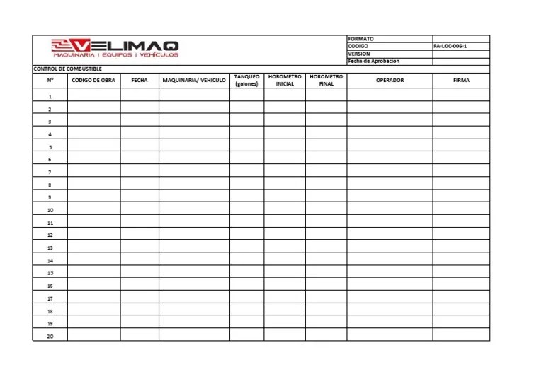 Formato de Control de Combustible | PDF