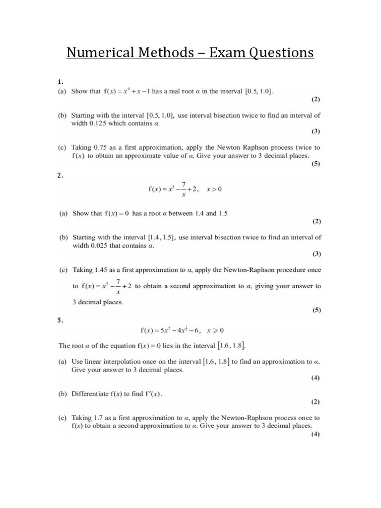 Numerical Methods Exam Questions PDF