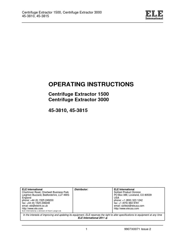 9907X0071 2 Operating Instructions PDF Centrifuge Manufactured