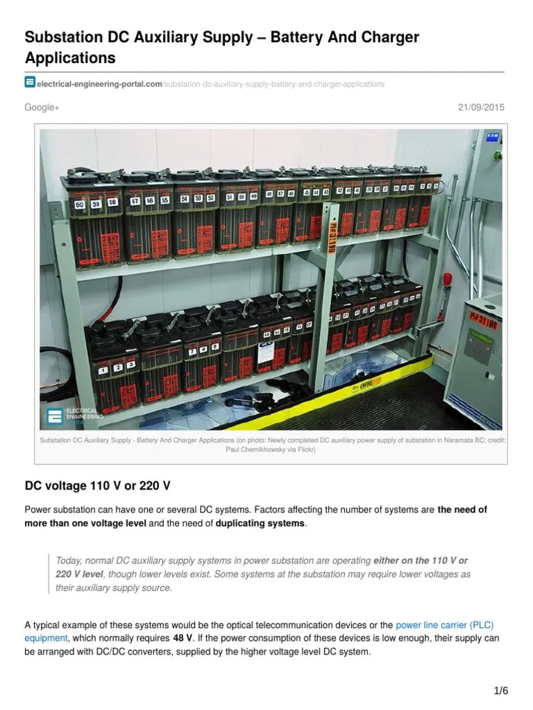 Substation DC Auxiliary Supply Battery and Charger Applications | PDF