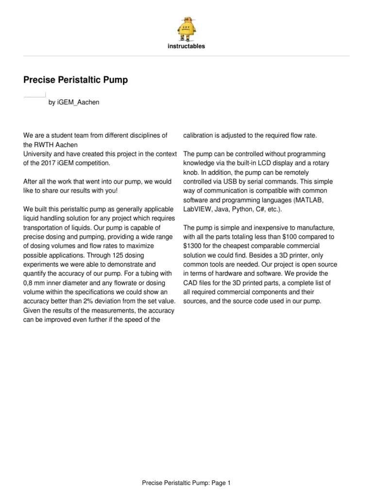 Open Source Peristaltic Pump PDF Pump Calibration