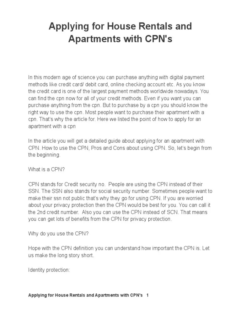 Applying For House Rentals and Apartments With CPN S PDF Social