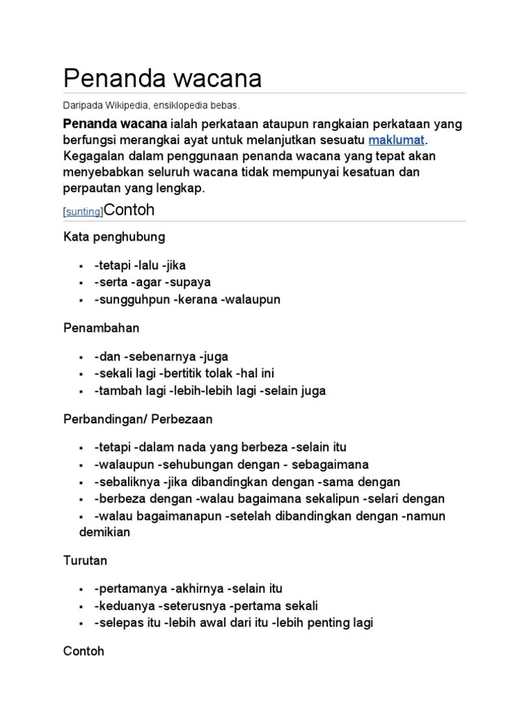 Penanda wacana terdapat dalam kalimat