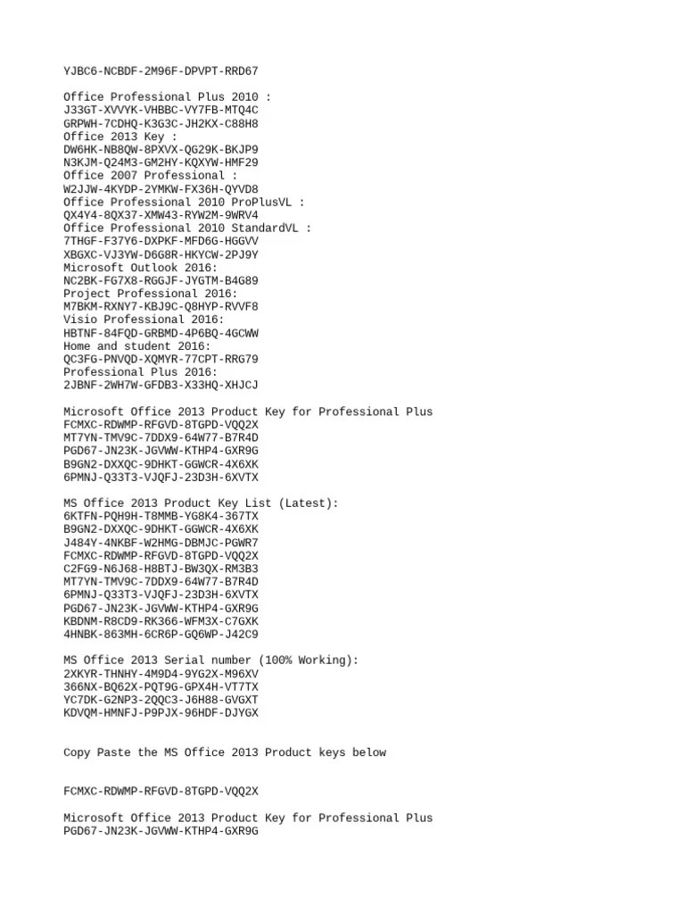 A Collection of Microsoft Office 2013 Product Keys for Testing Purposes