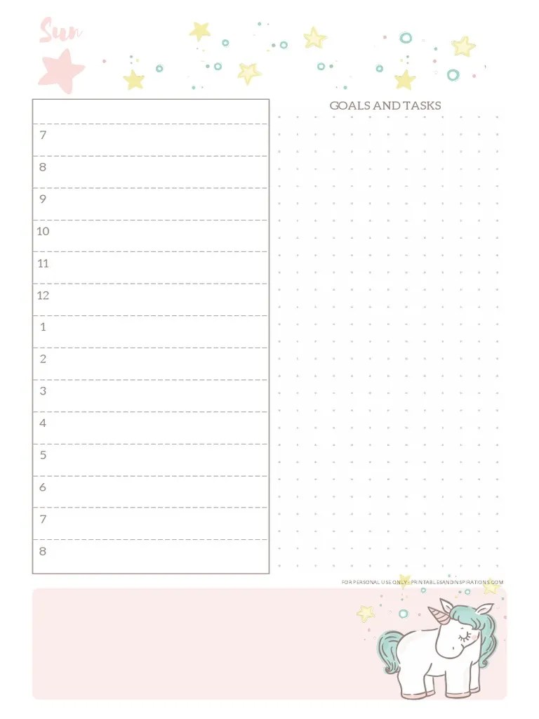 Unicorn Daily Planner Printable PDF