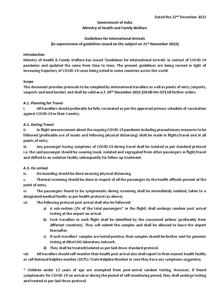 Guidelines for International Arrivals PDF Pandemic Global Health