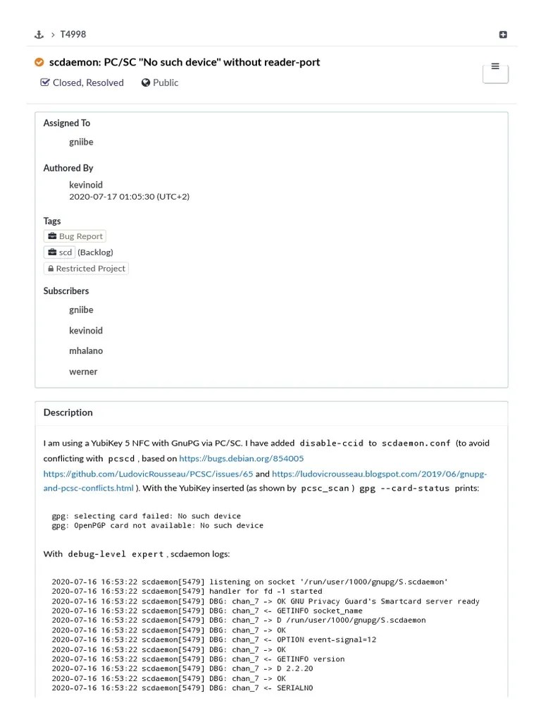 T4998 Scdaemon PCSC No Such Device Without ReaderPort PDF