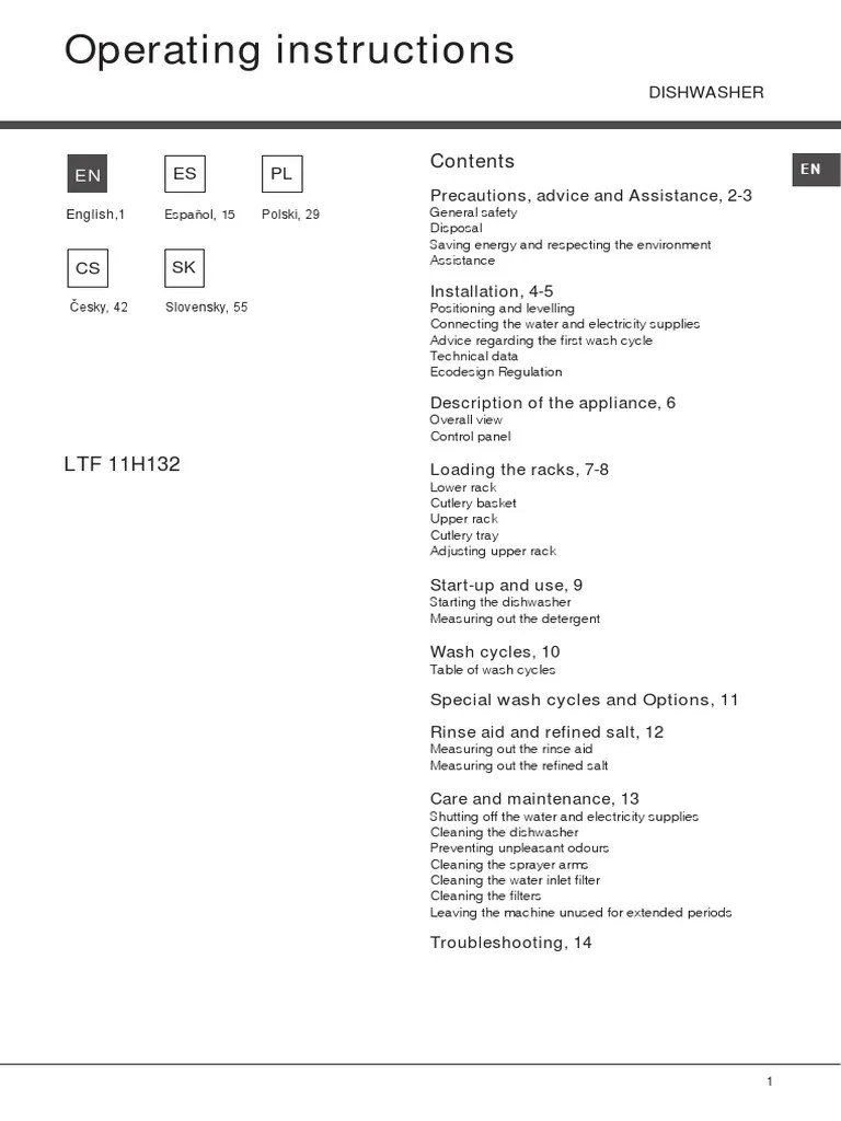 Ariston Dishwasher Manual PDF Dishwasher Ac Power Plugs And Sockets