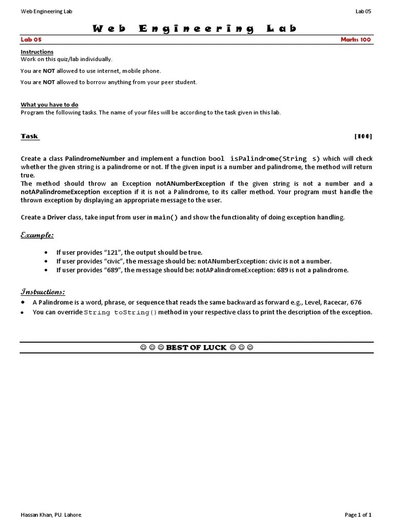 Lab 05 Exception Handling PDF