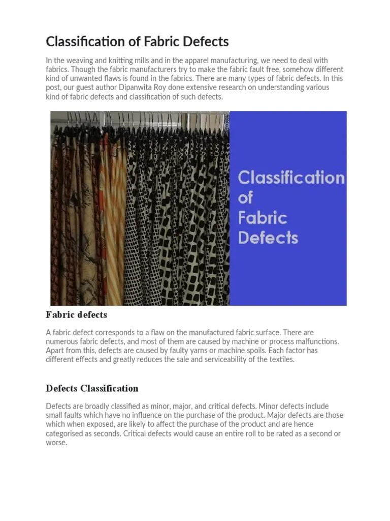 Classification of Fabric Defects PDF Textiles Yarn