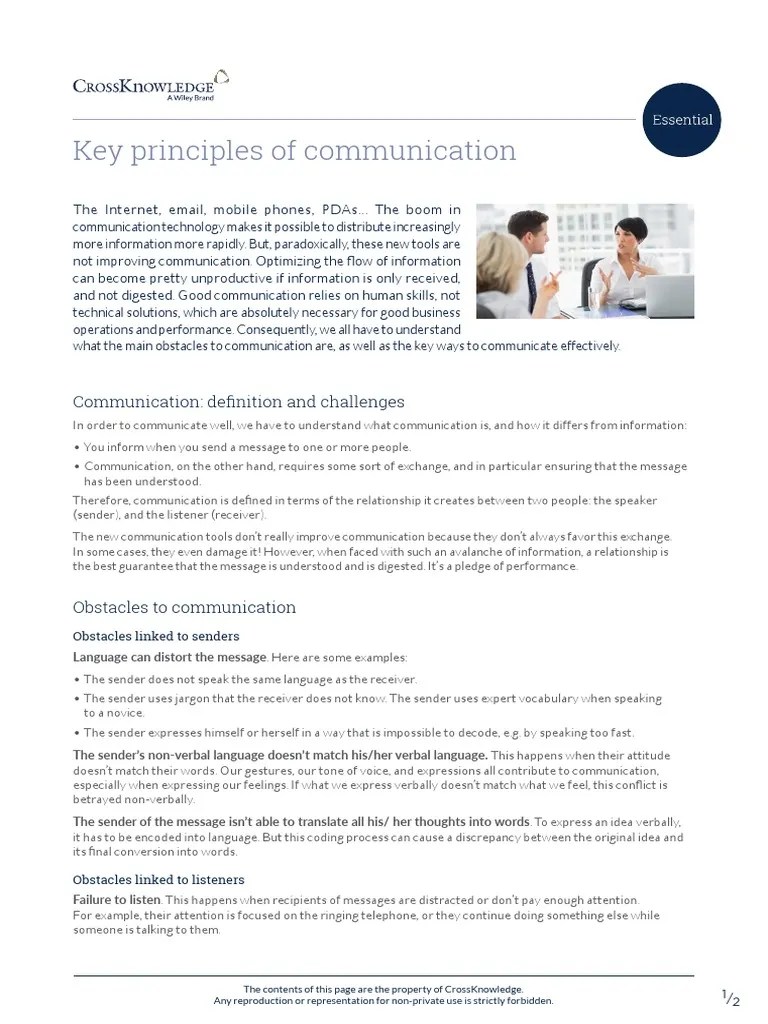 Key Principle of Communication PDF Communication Nonverbal