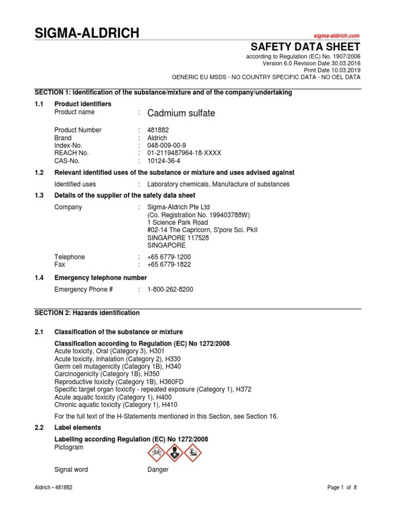 Cadmium Sulfate PDF Toxicity Cadmium