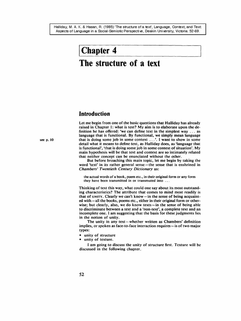 Hasan in Halliday and Hasan 1985 CH 4 Structure of Text PDF