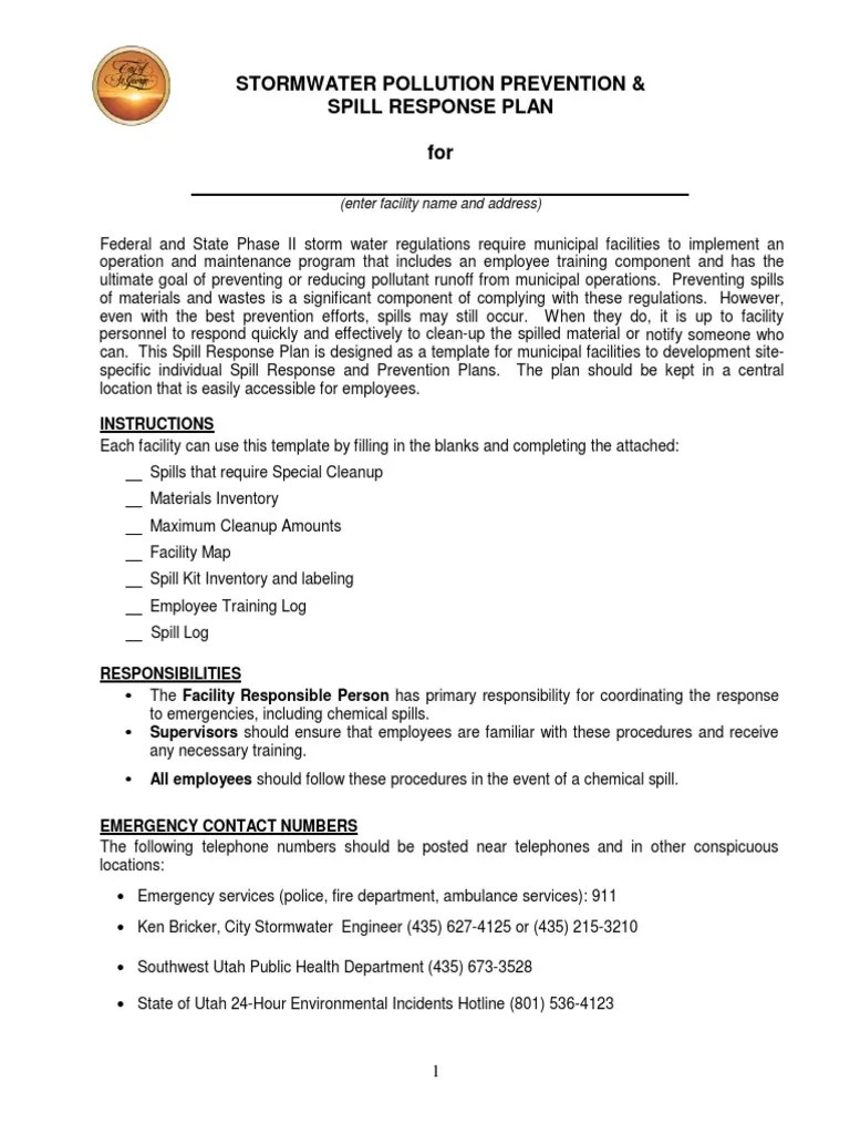 Facility SOP Template With Spill Response PDF Dangerous Goods