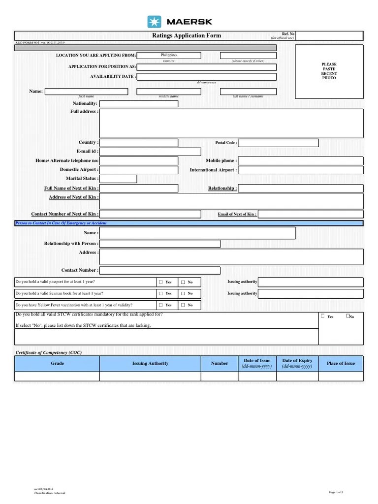 Maersk Application Form and Doc. Info Sheet PDF