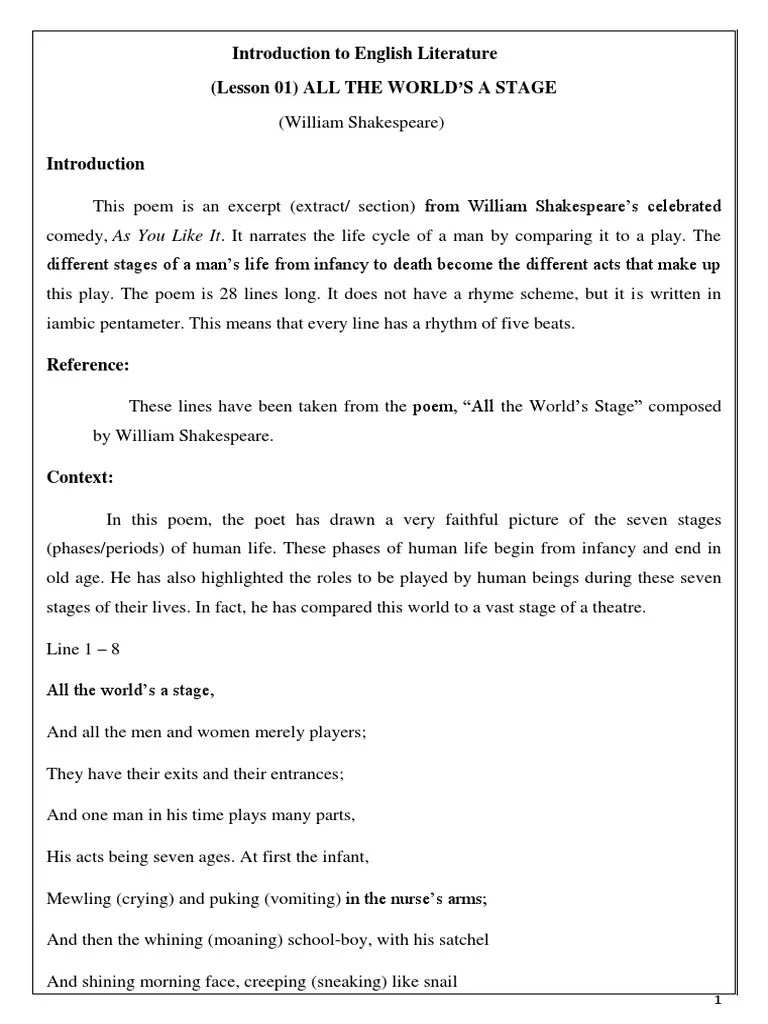 All World is Stage (Notes) PDF Poetry