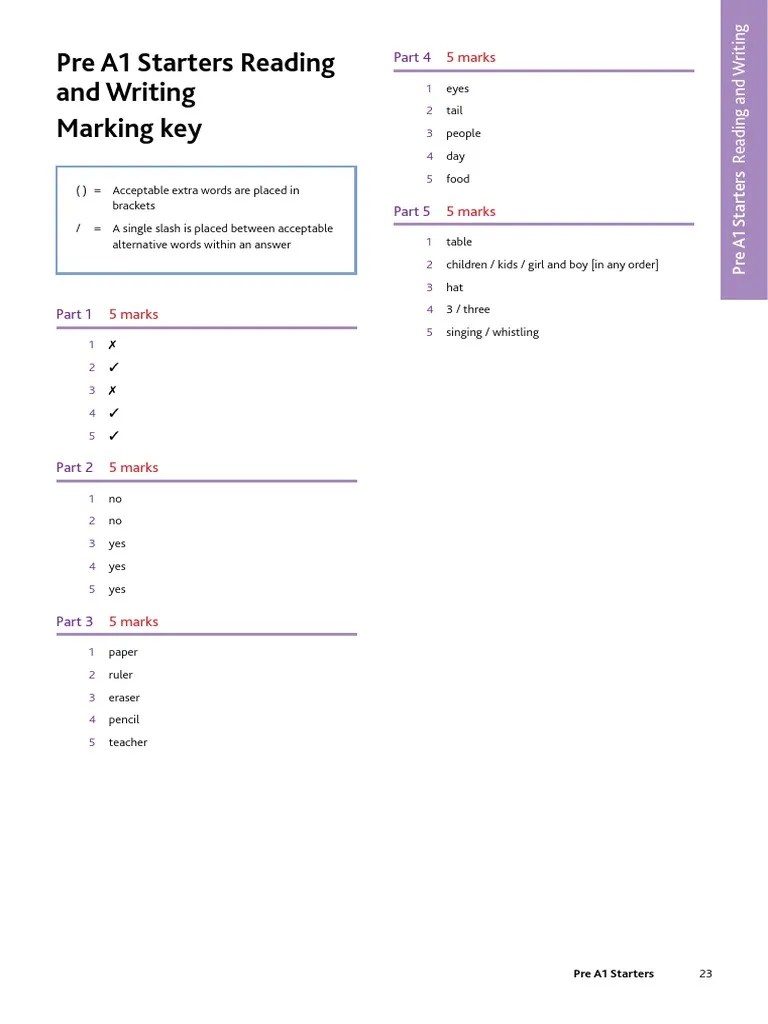Sample Test Starters Reading and Writing (Key) PDF