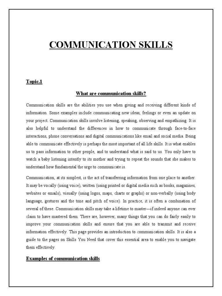 Communication Skills Notes PDF Communication Nonverbal Communication