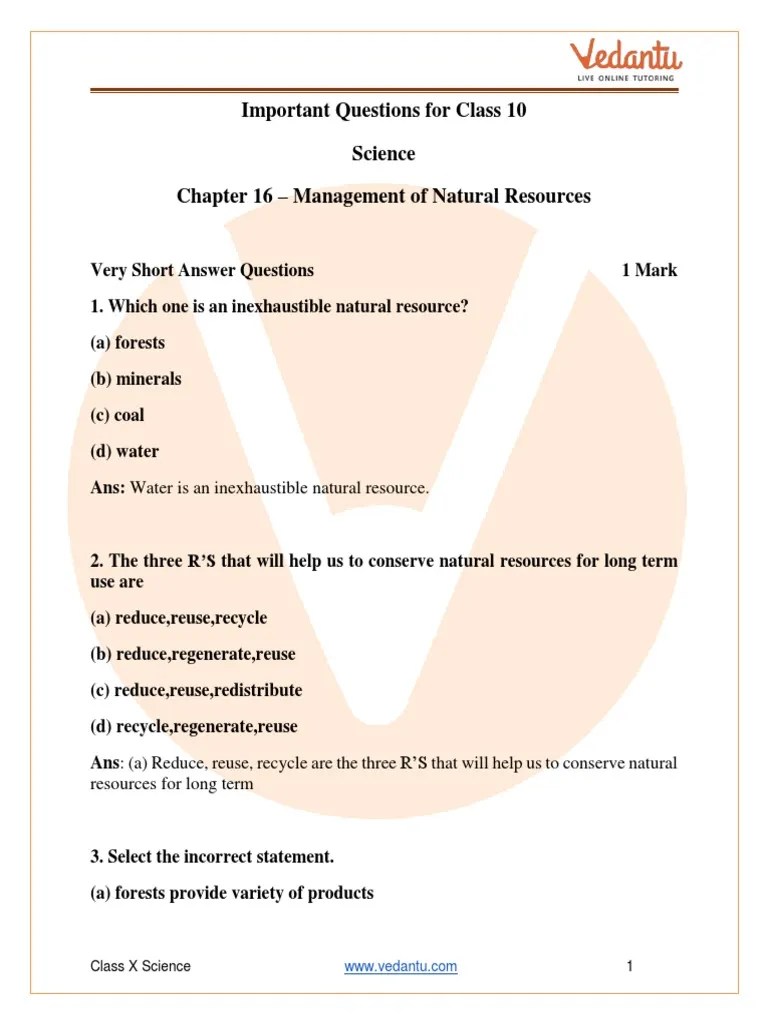 CBSE Class 10 Science Chapter 16 Management of Natural Resources