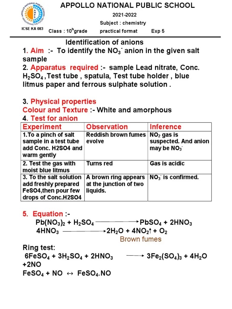 Action of Conc H2SO4 On Lead Nitrate PDF