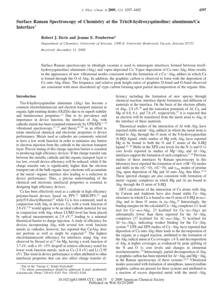 2009 Davis, Pemberton Surface Raman Spectroscopy of Chemistry at The Tris (8
