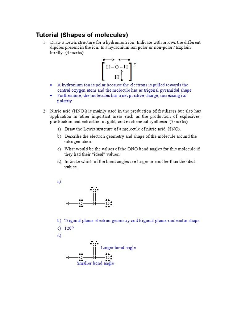 Tutorial (Shapes of Molecules) Answers | PDF | Chemical Polarity
