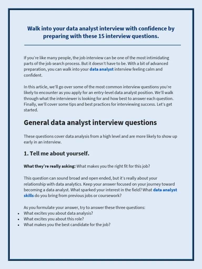 Data Analyst Interview Question and Answer PDF Data Analysis