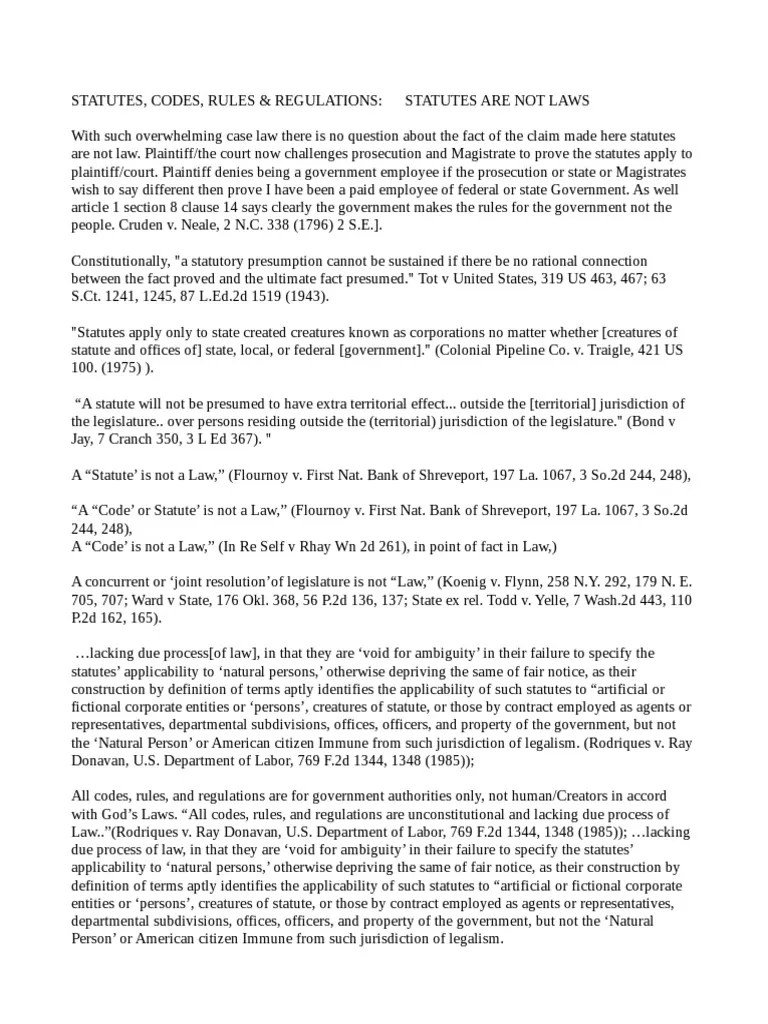 Statutes, Codes, Rules & Regulations Statutes Are Not Laws PDF