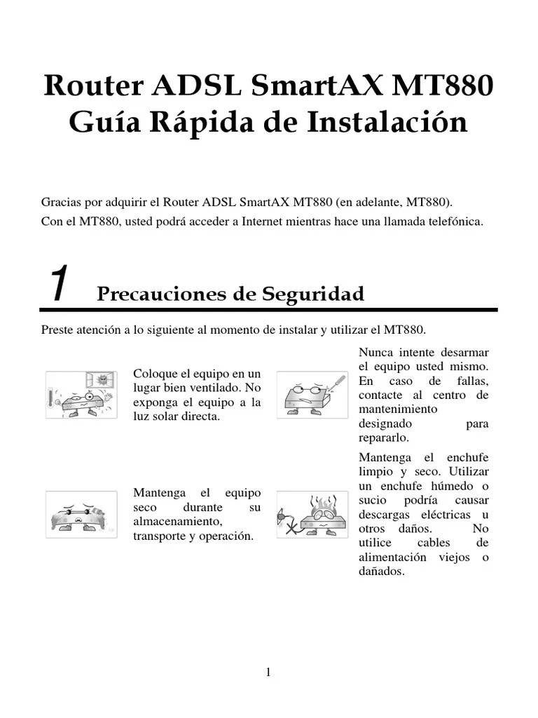 SmartAX MT880 ADSL Router Quick StartSpanish PDF Dirección IP