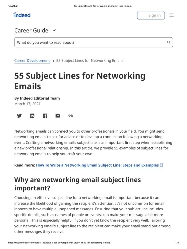55 Subject Lines For Networking Emails PDF Expert Conversation